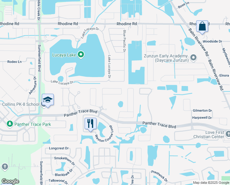 map of restaurants, bars, coffee shops, grocery stores, and more near 12316 Silton Peace Drive in Riverview