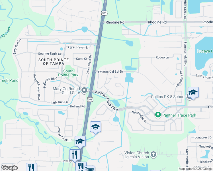 map of restaurants, bars, coffee shops, grocery stores, and more near 12342 Healey Summit Lane in Riverview