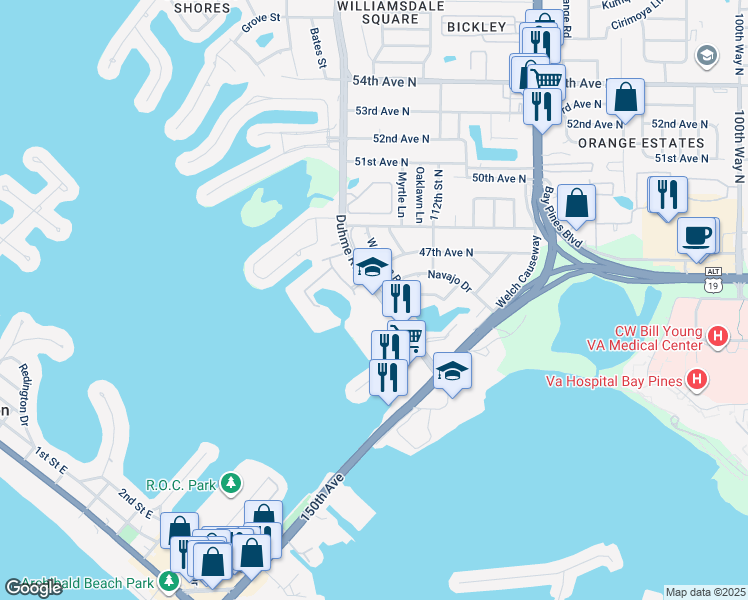 map of restaurants, bars, coffee shops, grocery stores, and more near in Redington Beach