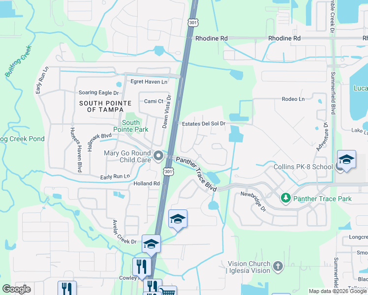 map of restaurants, bars, coffee shops, grocery stores, and more near 12368 Foxmoor Peak Drive in Riverview