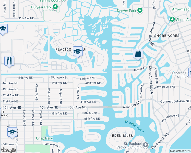 map of restaurants, bars, coffee shops, grocery stores, and more near 1143 45th Avenue Northeast in Saint Petersburg
