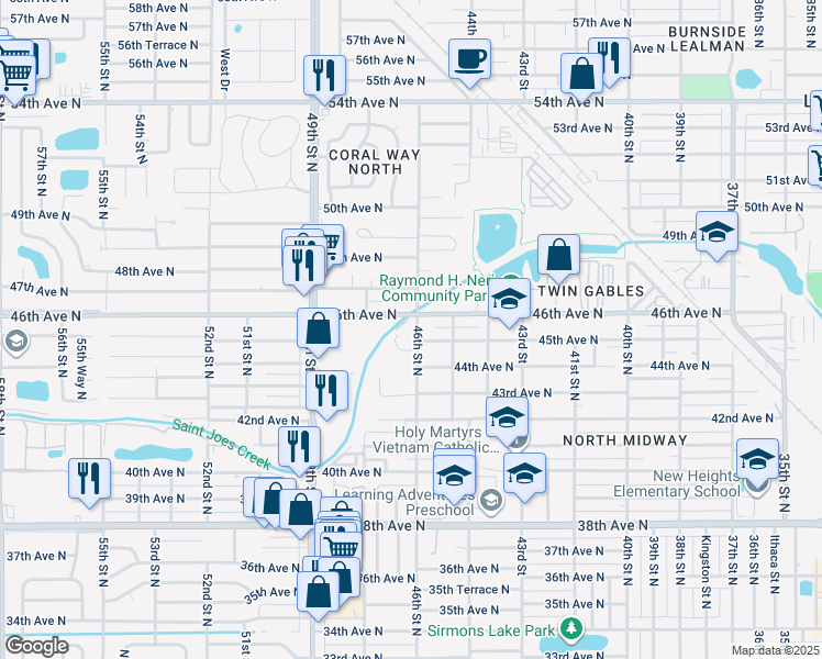 map of restaurants, bars, coffee shops, grocery stores, and more near 4466 46th Street North in St. Petersburg