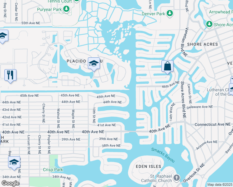 map of restaurants, bars, coffee shops, grocery stores, and more near 1143 45th Avenue Northeast in Saint Petersburg