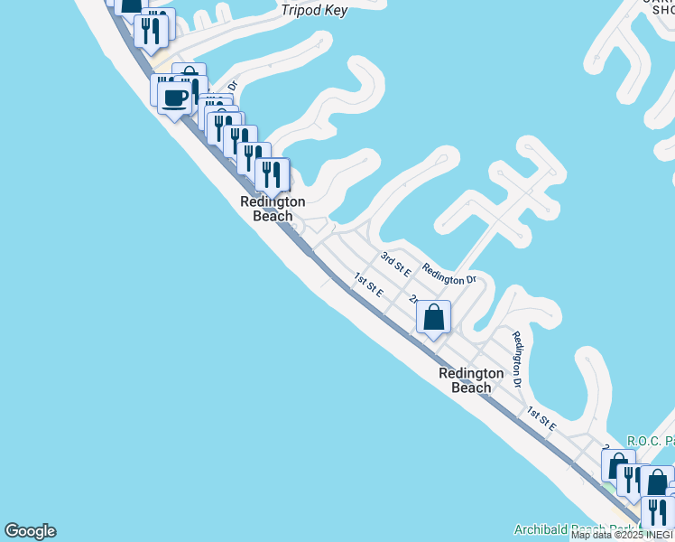 map of restaurants, bars, coffee shops, grocery stores, and more near 16317 Gulf Boulevard in Redington Beach