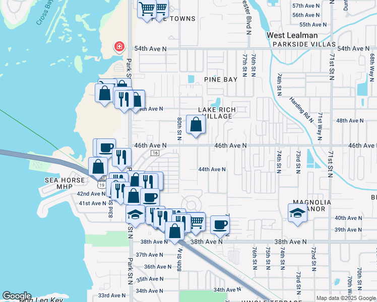 map of restaurants, bars, coffee shops, grocery stores, and more near 7970 46th Avenue North in St. Petersburg
