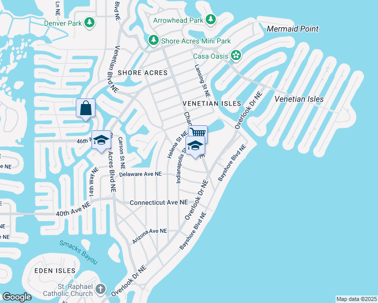 map of restaurants, bars, coffee shops, grocery stores, and more near 4534 Chancellor Street Northeast in St. Petersburg