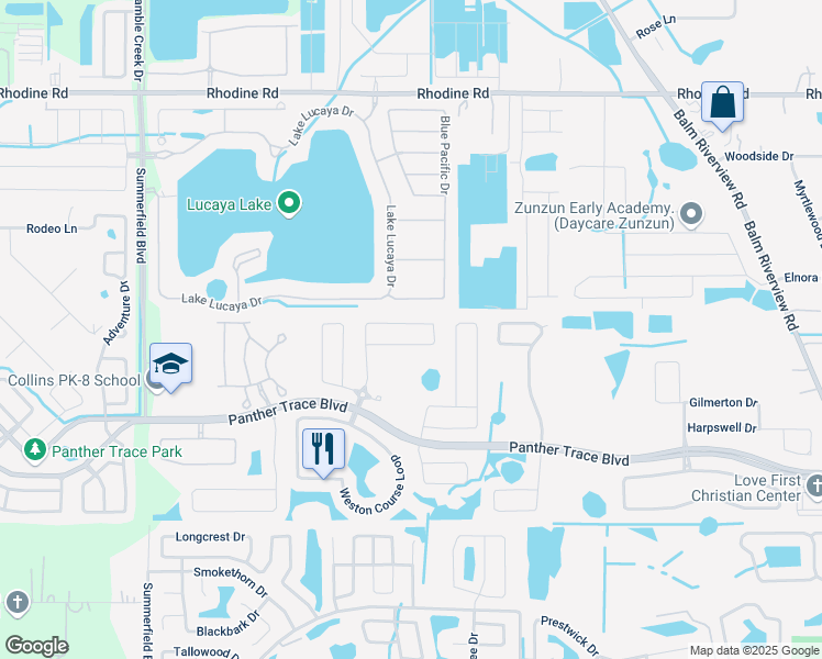 map of restaurants, bars, coffee shops, grocery stores, and more near 12316 Silton Peace Drive in Riverview