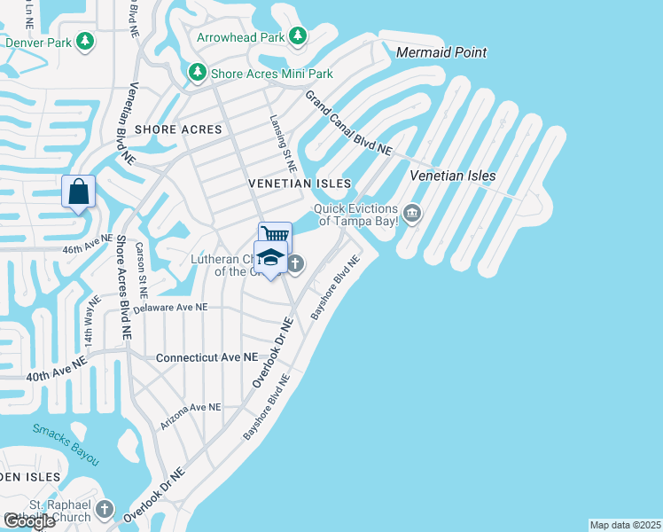 map of restaurants, bars, coffee shops, grocery stores, and more near 4540 Bayshore Boulevard Northeast in St. Petersburg