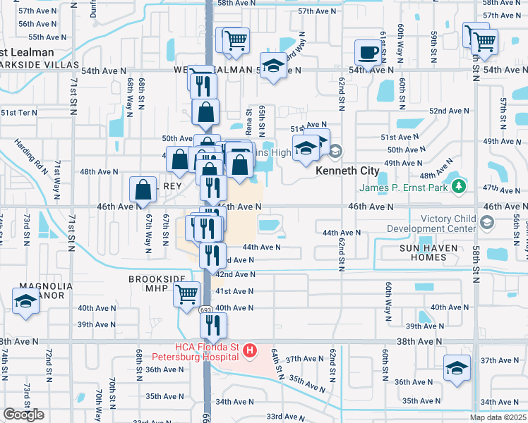 map of restaurants, bars, coffee shops, grocery stores, and more near 6400 46th Avenue North in Kenneth City