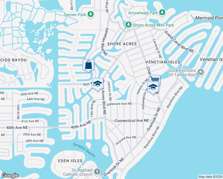 map of restaurants, bars, coffee shops, grocery stores, and more near 4491 Carson Street Northeast in St. Petersburg