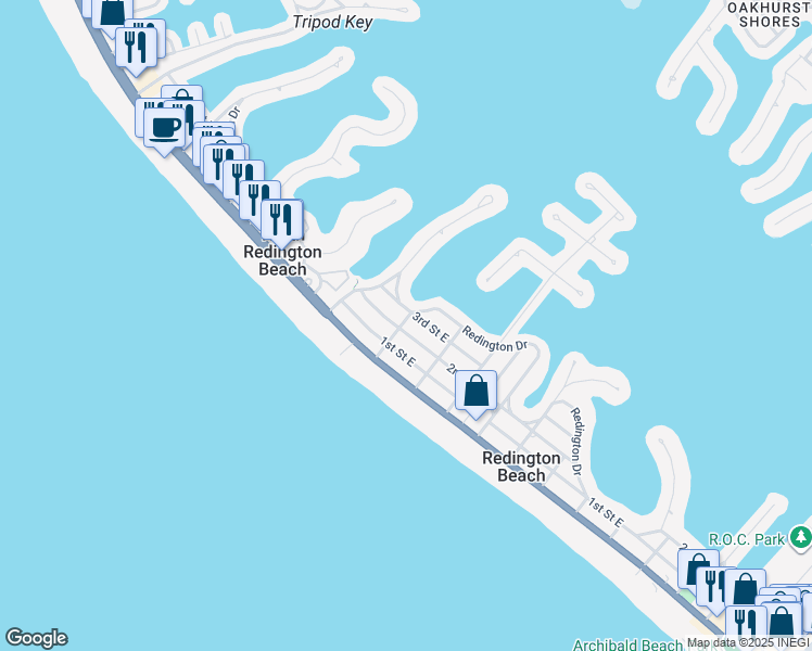 map of restaurants, bars, coffee shops, grocery stores, and more near 203 163rd Avenue in Redington Beach