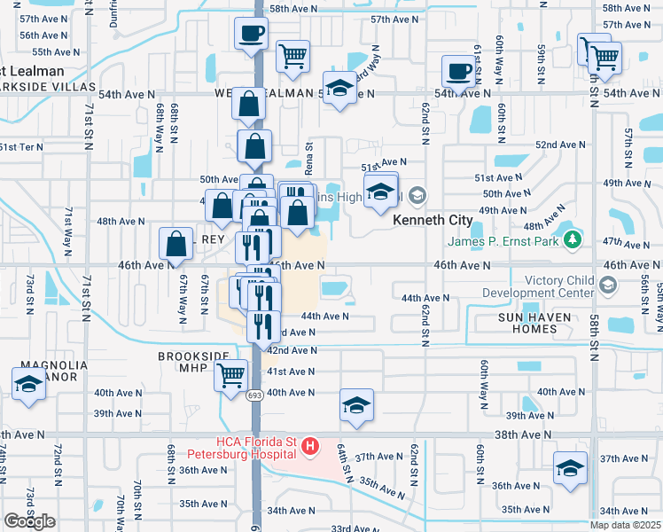 map of restaurants, bars, coffee shops, grocery stores, and more near 6400 46th Avenue North in Kenneth City