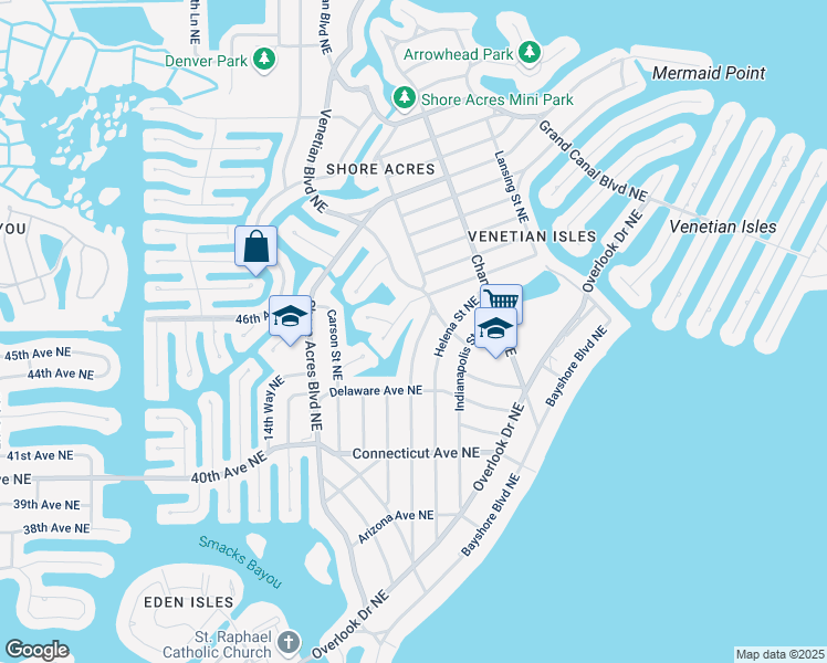 map of restaurants, bars, coffee shops, grocery stores, and more near 4427 Huntington Street Northeast in St. Petersburg