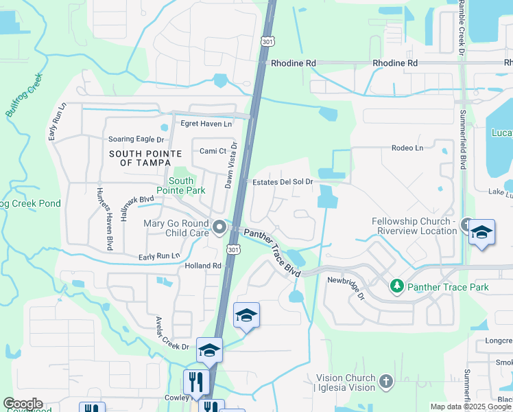 map of restaurants, bars, coffee shops, grocery stores, and more near 12373 Foxmoor Peak Drive in Riverview
