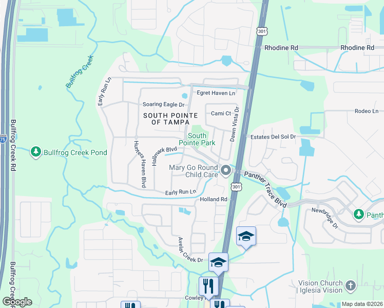 map of restaurants, bars, coffee shops, grocery stores, and more near 10508 Walker Vista Drive in Riverview
