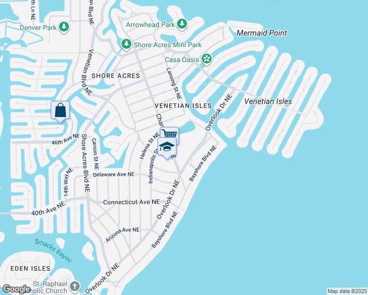 map of restaurants, bars, coffee shops, grocery stores, and more near 4545 Chancellor Street Northeast in St. Petersburg