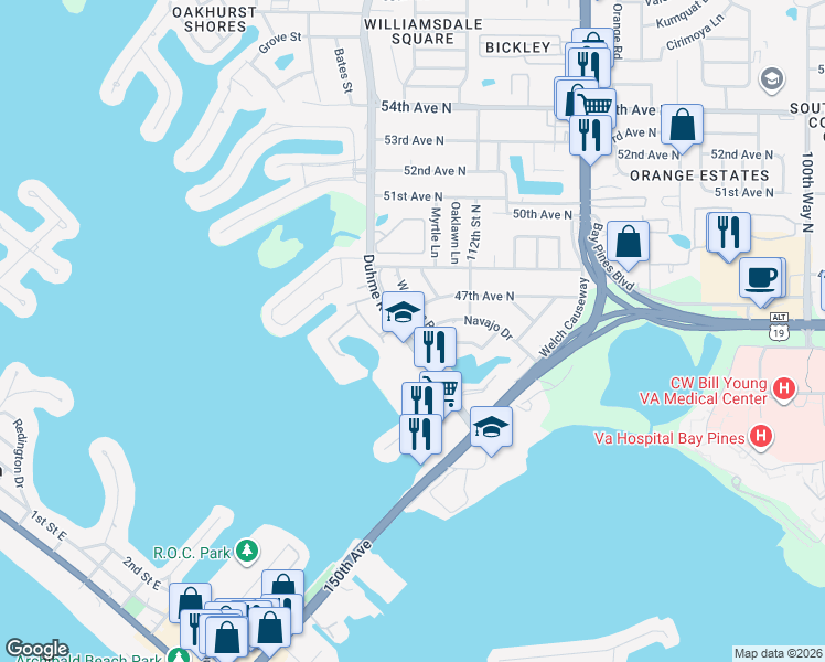 map of restaurants, bars, coffee shops, grocery stores, and more near in Redington Beach