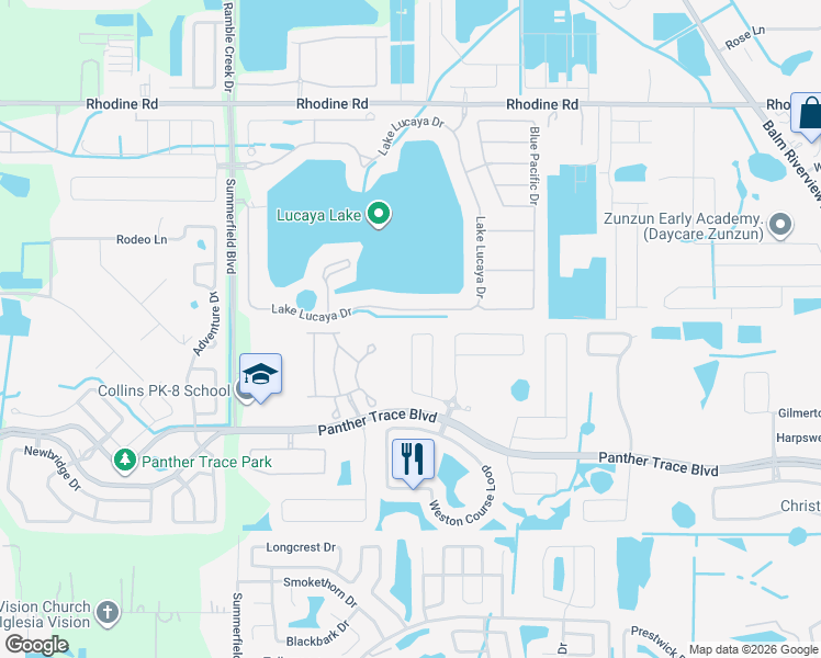 map of restaurants, bars, coffee shops, grocery stores, and more near 11437 Newgate Crest Drive in Riverview