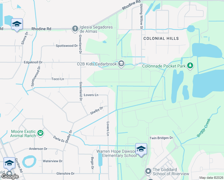 map of restaurants, bars, coffee shops, grocery stores, and more near 12522 Lovers Lane in Riverview