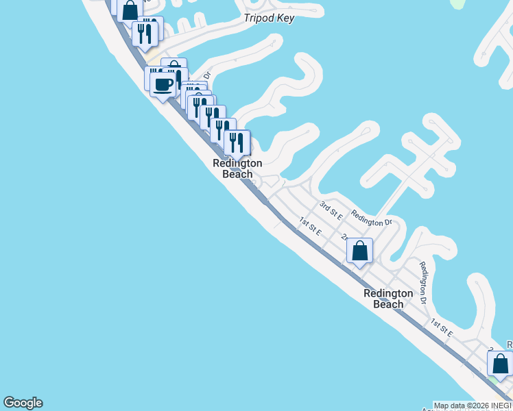 map of restaurants, bars, coffee shops, grocery stores, and more near 16332 Gulf Boulevard in Redington Beach