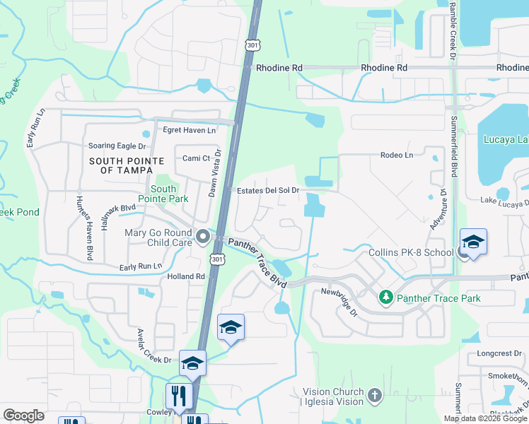 map of restaurants, bars, coffee shops, grocery stores, and more near 10711 Chesham Hill Court in Riverview