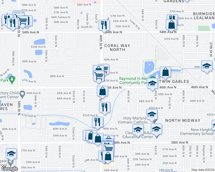 map of restaurants, bars, coffee shops, grocery stores, and more near 4817 46th Avenue North in St. Petersburg