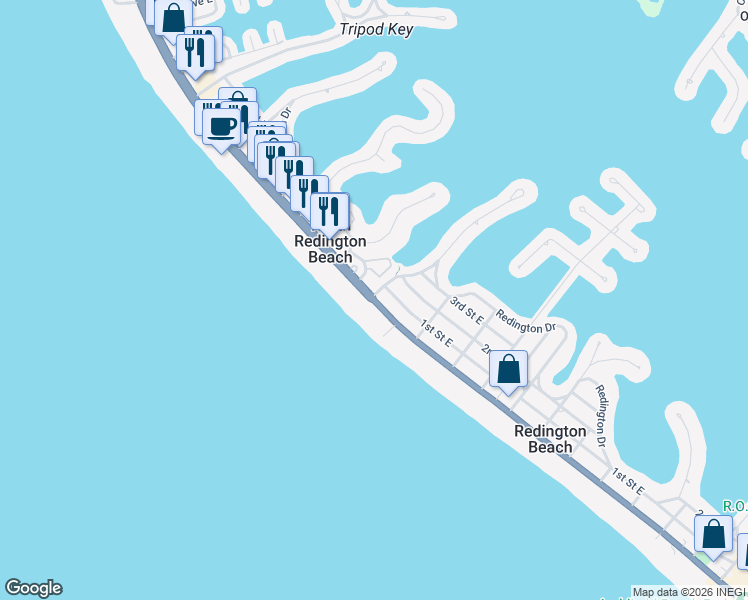 map of restaurants, bars, coffee shops, grocery stores, and more near 262 Colony Circle in North Redington Beach