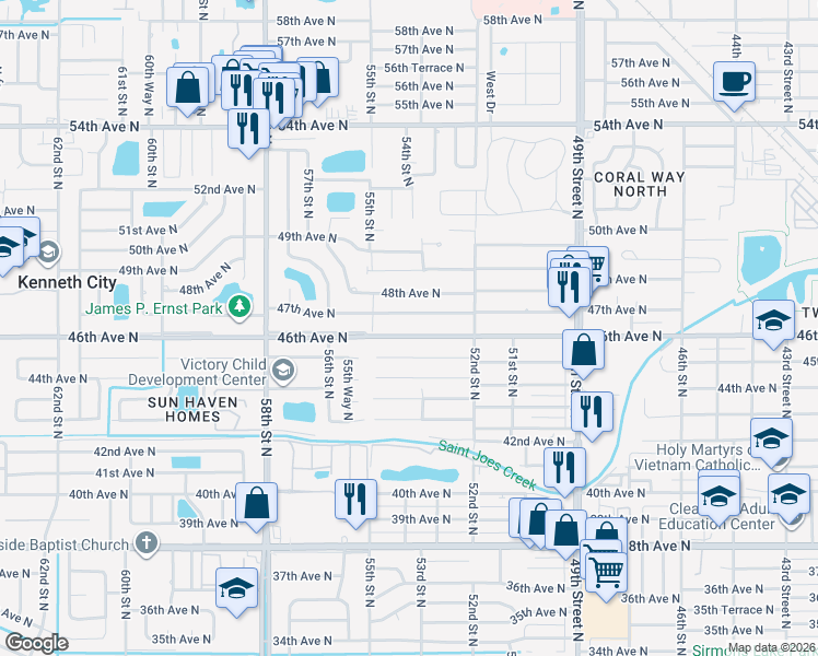 map of restaurants, bars, coffee shops, grocery stores, and more near 5367 46th Avenue North in St. Petersburg