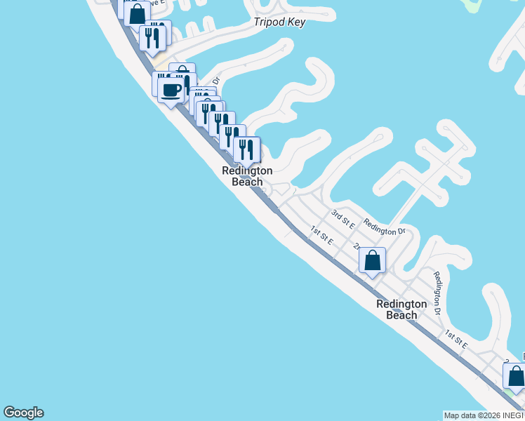 map of restaurants, bars, coffee shops, grocery stores, and more near 262 Colony Circle in North Redington Beach