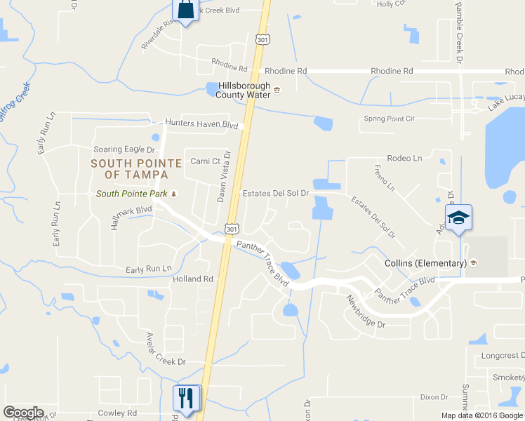 map of restaurants, bars, coffee shops, grocery stores, and more near 12224 Foxmoor Peak Drive in Riverview