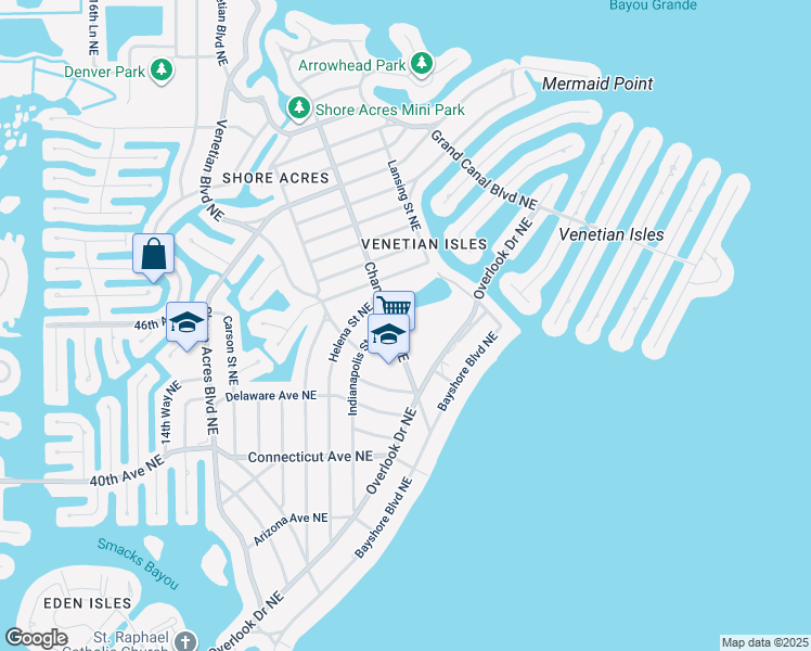 map of restaurants, bars, coffee shops, grocery stores, and more near 4610 Chancellor Street Northeast in St. Petersburg