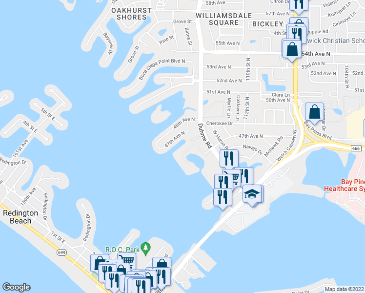 map of restaurants, bars, coffee shops, grocery stores, and more near 11456 47th Avenue North in St. Petersburg