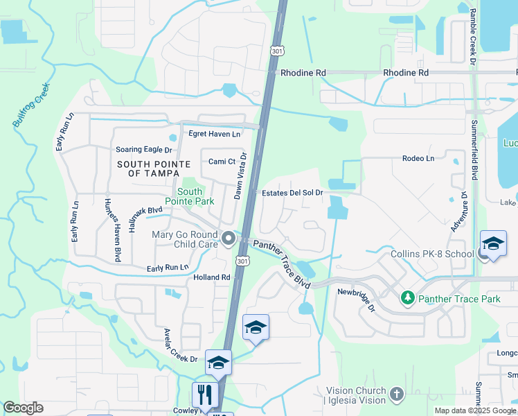 map of restaurants, bars, coffee shops, grocery stores, and more near 12329 Foxmoor Peak Drive in Riverview