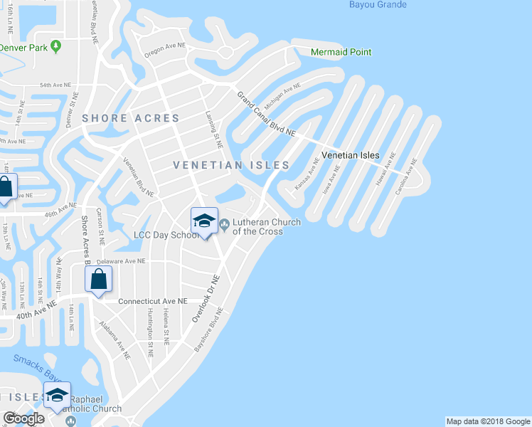 map of restaurants, bars, coffee shops, grocery stores, and more near 4637 Overlook Drive Northeast in St. Petersburg