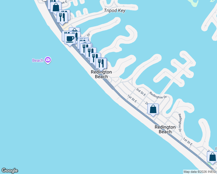 map of restaurants, bars, coffee shops, grocery stores, and more near 16400 Gulf Boulevard in North Redington Beach
