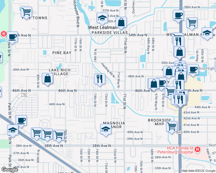map of restaurants, bars, coffee shops, grocery stores, and more near 230 7th Drive in St. Petersburg
