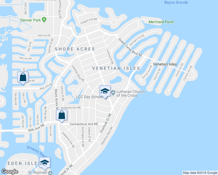 map of restaurants, bars, coffee shops, grocery stores, and more near 4610 Chancellor Street Northeast in St. Petersburg