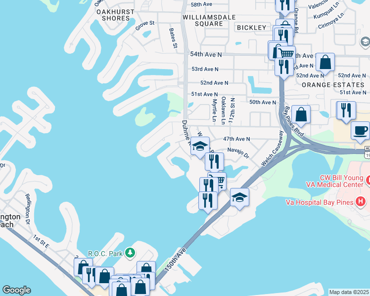 map of restaurants, bars, coffee shops, grocery stores, and more near 4650 Duhme Road in St. Petersburg