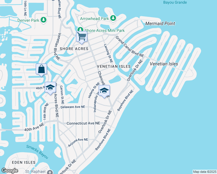 map of restaurants, bars, coffee shops, grocery stores, and more near 4610 Chancellor Street Northeast in St. Petersburg