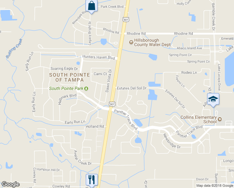map of restaurants, bars, coffee shops, grocery stores, and more near 12321 Foxmoor Peak Drive in Riverview