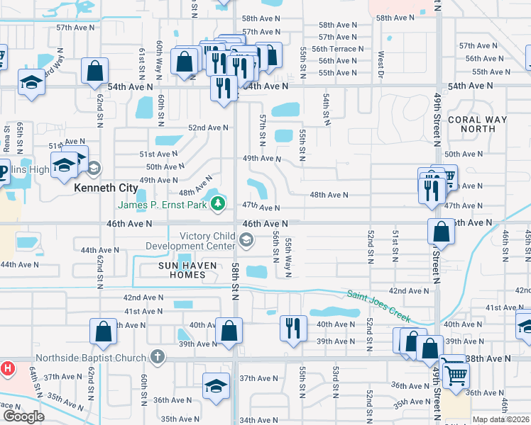 map of restaurants, bars, coffee shops, grocery stores, and more near 5650 47th Avenue North in Kenneth City