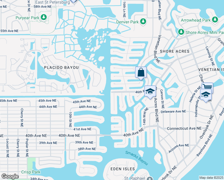map of restaurants, bars, coffee shops, grocery stores, and more near 1301 46th Avenue Northeast in St. Petersburg