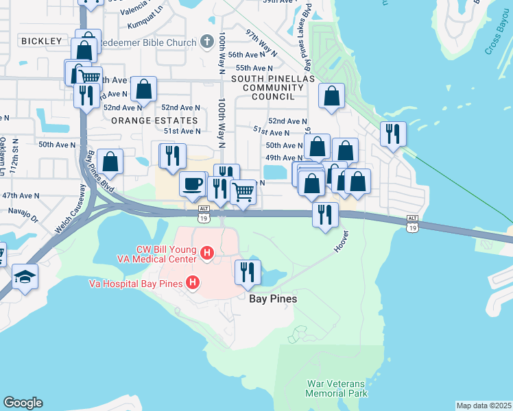 map of restaurants, bars, coffee shops, grocery stores, and more near 4600 98th Way North in St. Petersburg