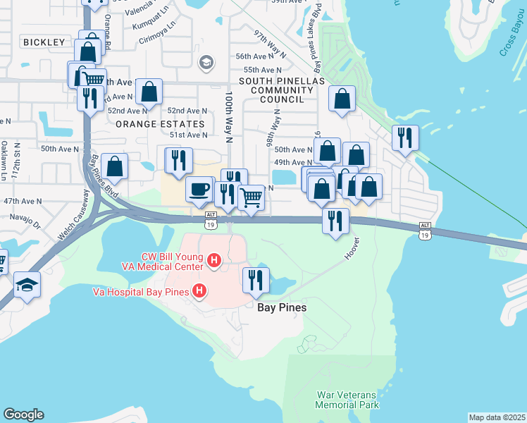 map of restaurants, bars, coffee shops, grocery stores, and more near 4600 98th Way North in St. Petersburg