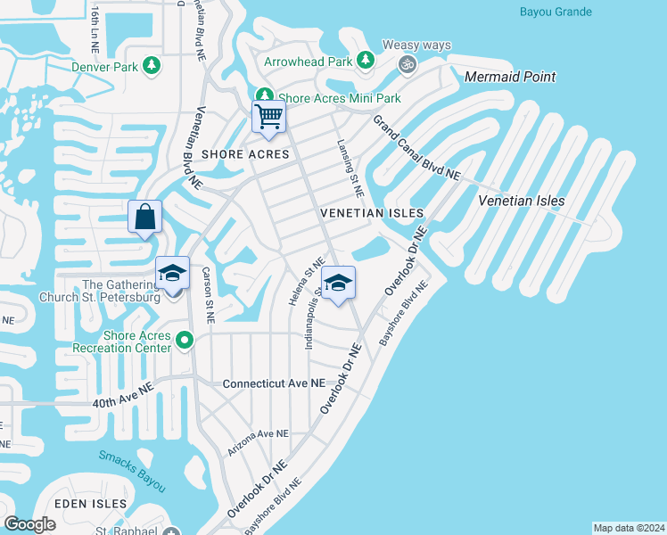 map of restaurants, bars, coffee shops, grocery stores, and more near 4610 Chancellor Street Northeast in St. Petersburg