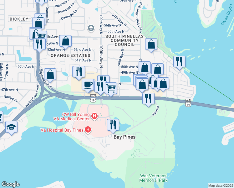 map of restaurants, bars, coffee shops, grocery stores, and more near 4600 98th Way North in St. Petersburg