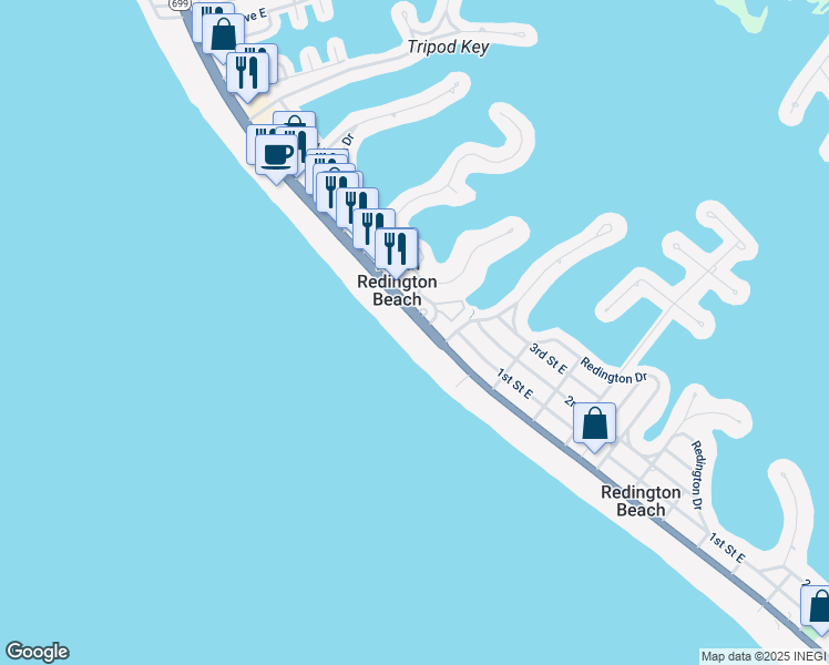 map of restaurants, bars, coffee shops, grocery stores, and more near 262 Colony Circle in North Redington Beach