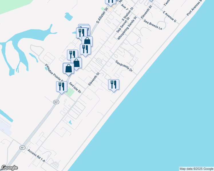 map of restaurants, bars, coffee shops, grocery stores, and more near 683 Anchor Drive in Port Aransas