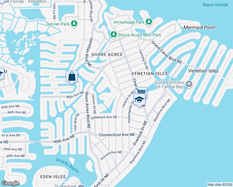 map of restaurants, bars, coffee shops, grocery stores, and more near 1670 Massachusetts Ave NE in St Petersburg