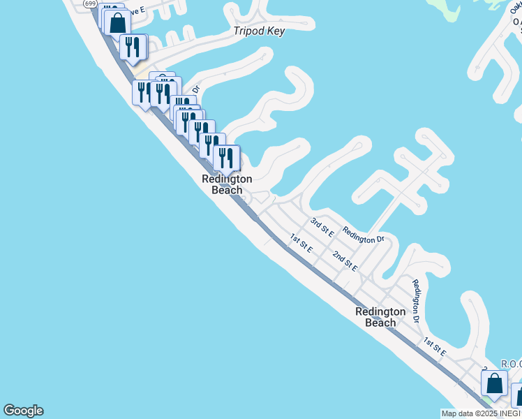 map of restaurants, bars, coffee shops, grocery stores, and more near 101 164th Avenue in Redington Beach